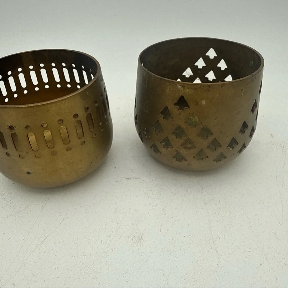 VTG  Brass votive/ Tealight Cardholders Cutout Patterns Bohemian Style India
